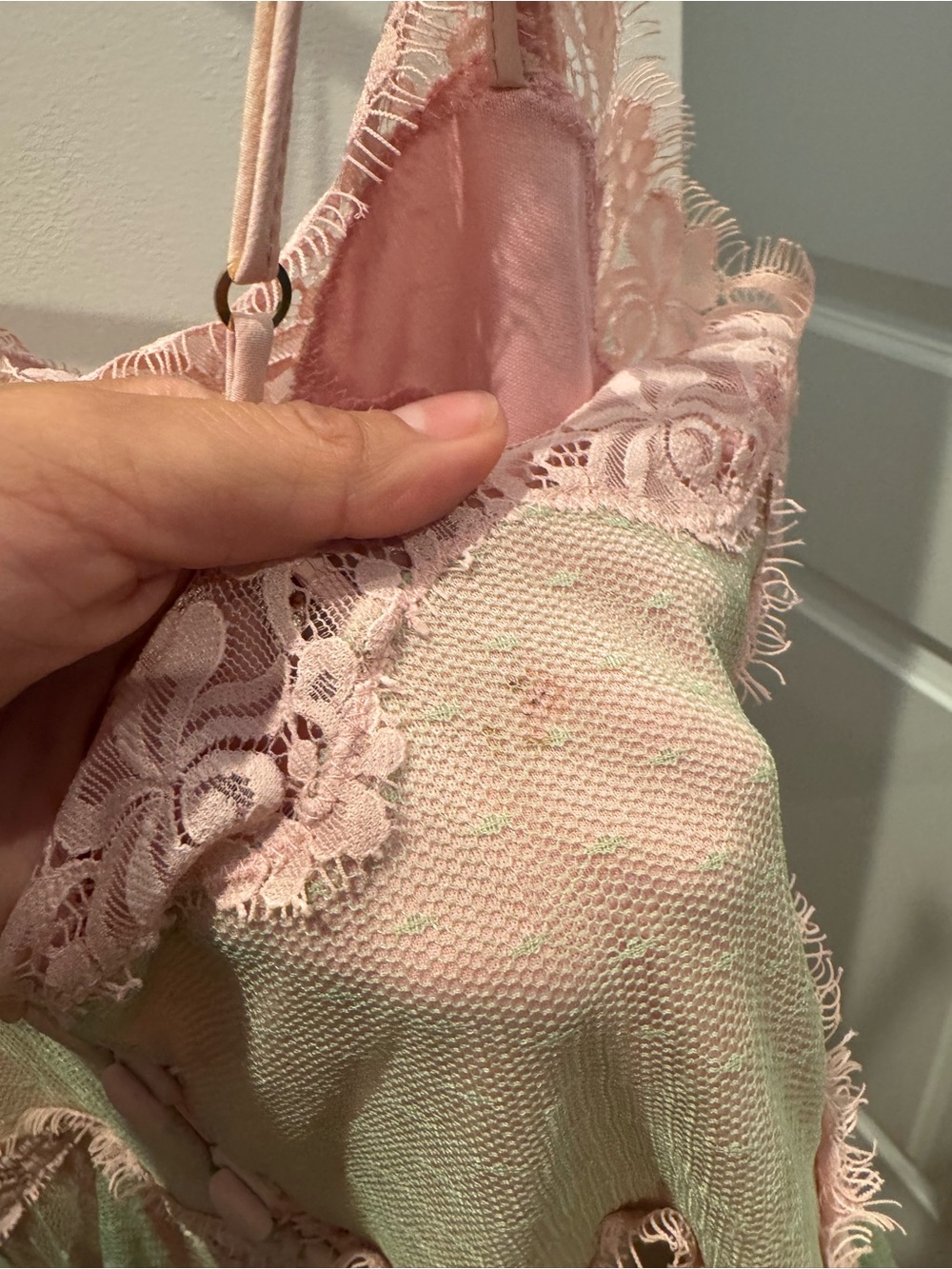 Betsey Johnson pink green lace slip dress with floral embroidery size 8 vintage - Picture 5 of 9